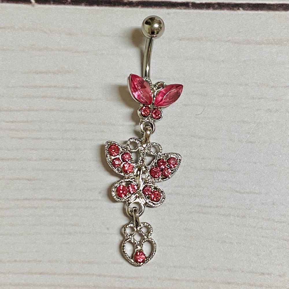 🔥3/$25🔥Surgical Steel Butterfly Charm Belly Ring - Picture 3 of 4